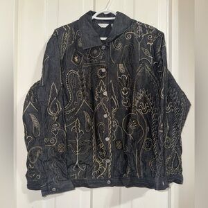 Laura‎ Ashley plus size 2X Black and Gold Embroidered Jean Jacket coat